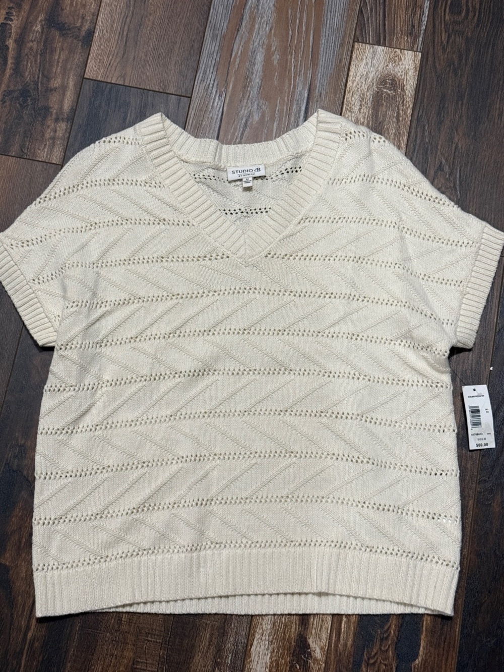 Short Sleeve Eyelet Knit Sweater